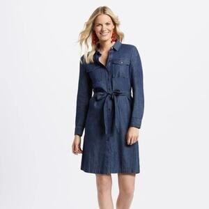 Draper James Belted Chambray Shirt Dress Dark Wash